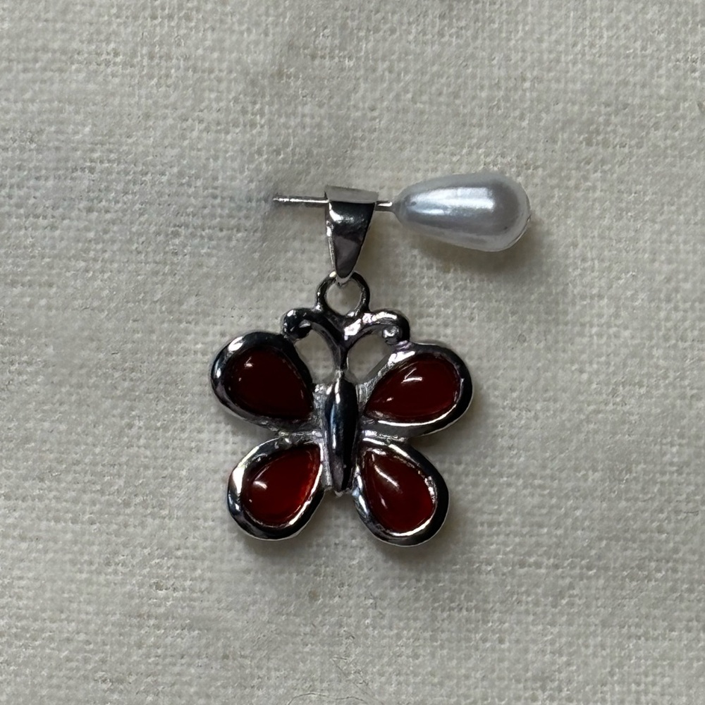 Genuine Carnelian Butterfly 925 Sterling Silver Pendant